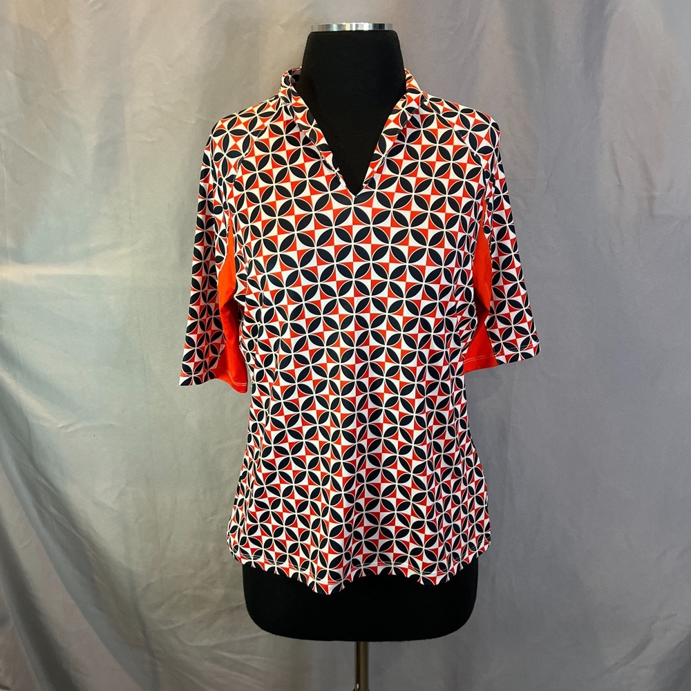 Tail Khaira Top Women Medium Multicolor Geometric Print Stretch Golf Performance